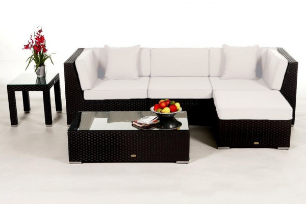 Leonardo Rattan Lounge black - cushion cover set beige