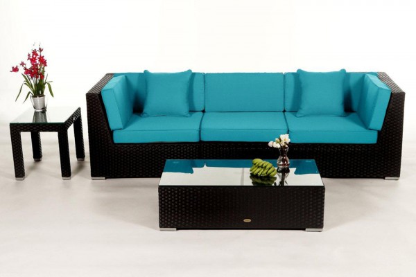 Bellaria Rattan Lounge black - cushion cover set aqua
