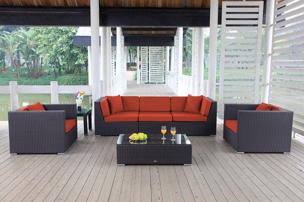 Cabana Rattan Lounge black - cushion cover set orange