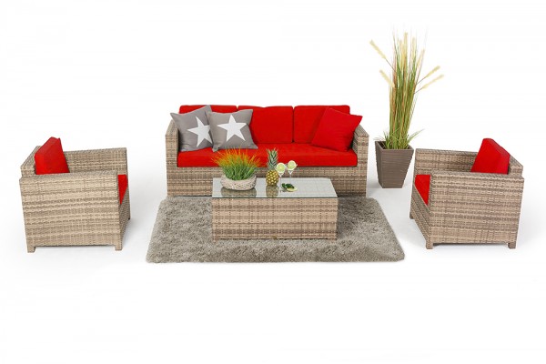 Luxury 3er Lounge natural - cushion cover set red