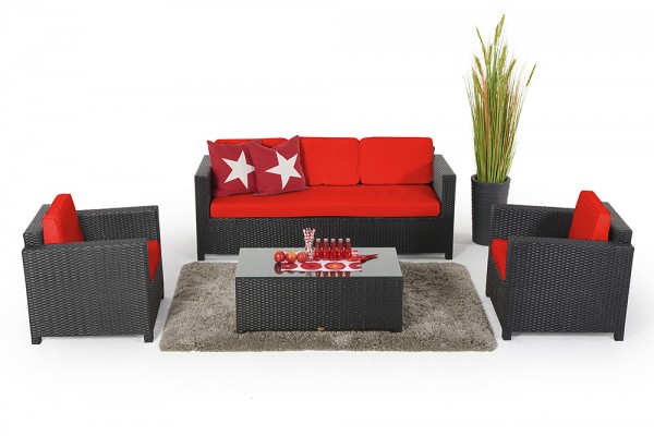 Luxury 3er Lounge black - cushion cover set red