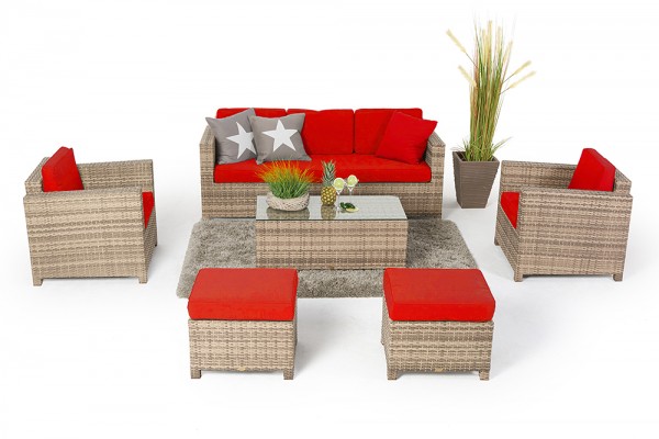 Luxury 3er Lounge natural - cushion cover set red