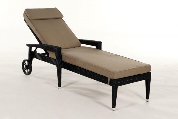 Florenz Rattan Chaise longue noir - Housse de Coussin sable brun