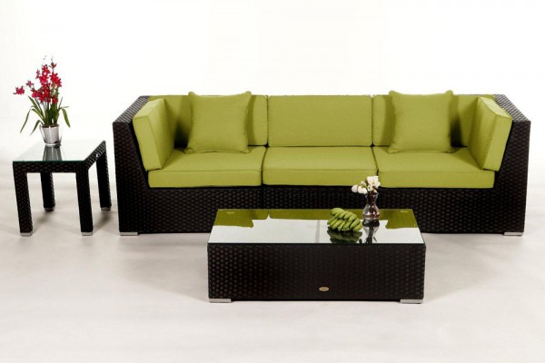 Bellaria Rattan Lounge black - cushion cover set green