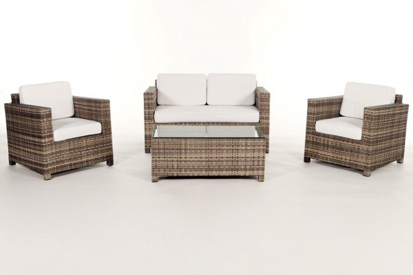 Luxury Rattan Lounge natural - Housse Set blanc