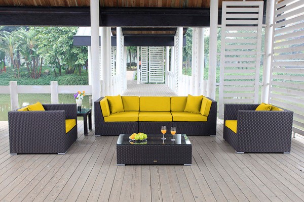 Cabana Rattan Lounge nero - Set di federe giallo