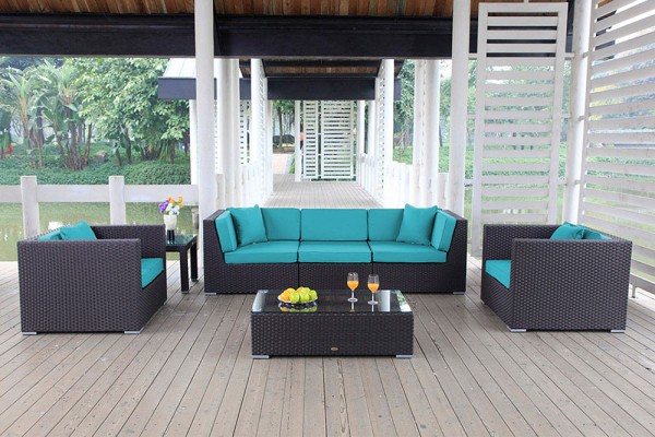 Cabana Rattan Lounge black - cushion cover set aqua