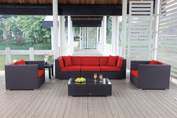 Cabana Rattan Lounge black - cushion cover set red