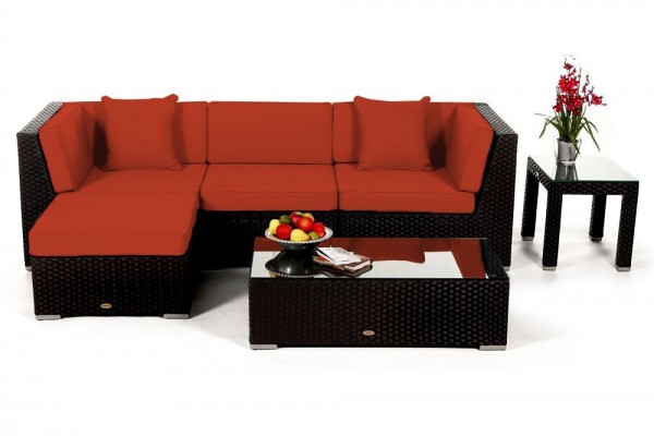 Alicia Rattan Lounge black - cushion cover set orange
