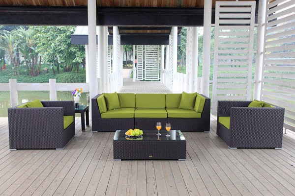 Cabana Rattan Lounge nero - Set di federe verde