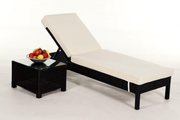 Adria Chaise longue en rotin table d&#039;appoint noir