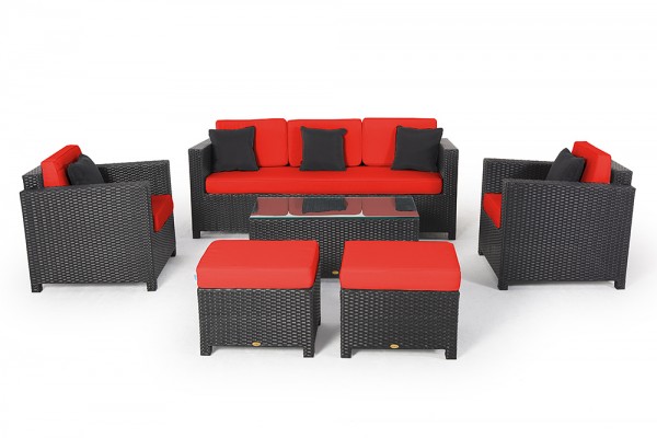 Luxury Deluxe Lounge 3er schwarz Überzugset rot