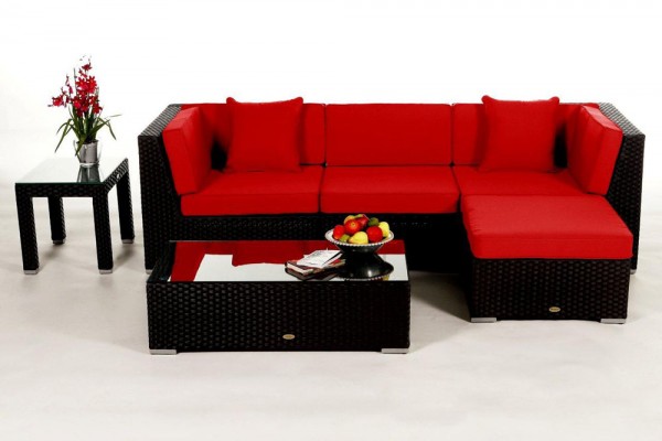 Leonardo Rattan Lounge nero - Set di federe rosso