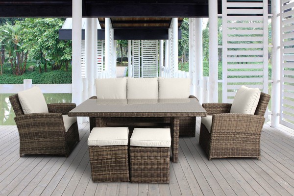 Lucy Rattan Lounge Dining round naturale - Set di federe beige