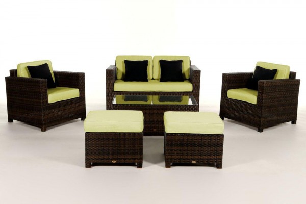 Luxury Deluxe Rattan Lounge brown - cushion cover set green