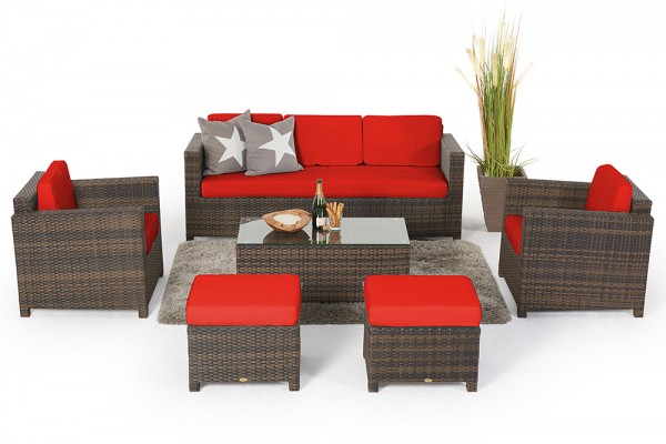 Luxury 3er Lounge brown - cushion cover set red