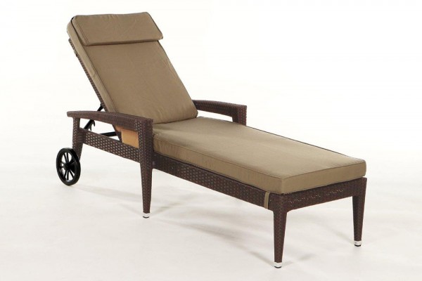 Florenz Rattan Chaise longue brun Set Housse de Coussin sable brun
