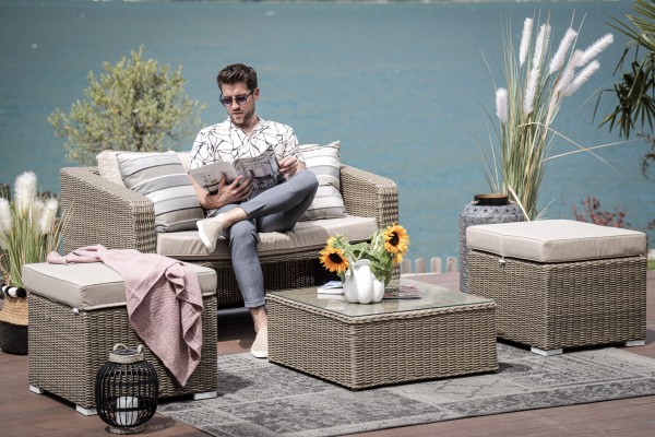 Male Deluxe Rattan Lounge round naturale