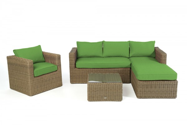 Brooklyn Rattan Lounge natural round - cushion cover set green