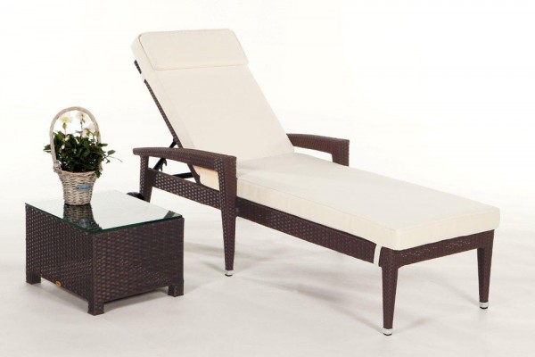 Florenz Rattan Chaise longue brun Table d&#039;appoint