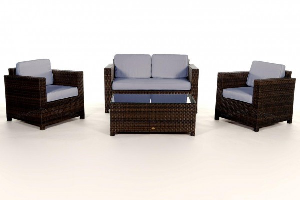 Luxury Rattan Lounge brun - Housse Set bleu