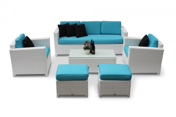 Luxury Deluxe 3er Lounge blanc housse de coussin turquoise